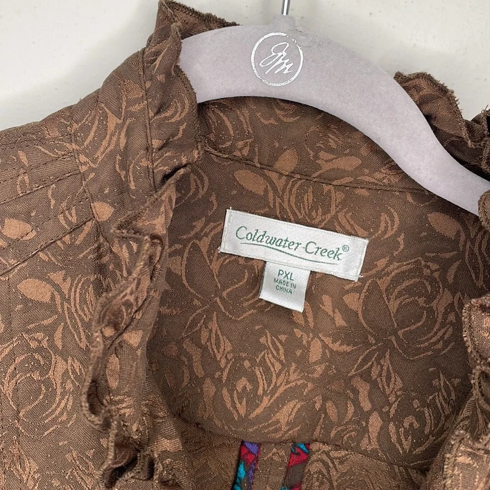 Coldwater creek open damask jacket size PXL tonal brown metallic - Picture 3 of 8